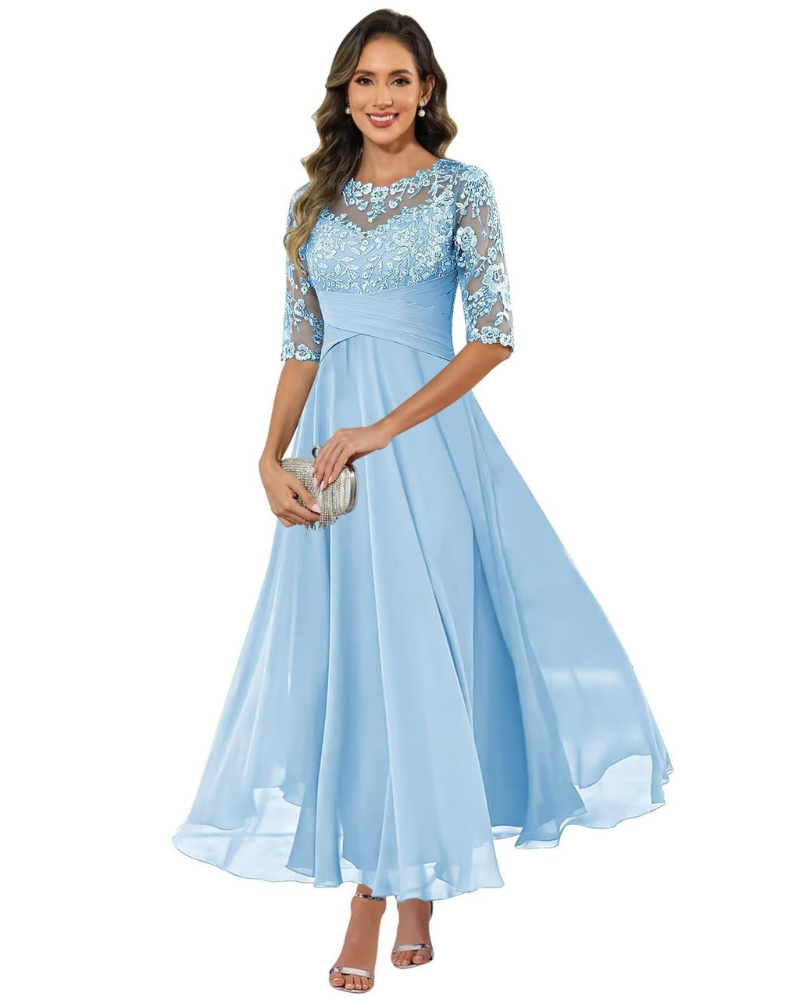 Women's Lace Sleeve Maxi Dress for Evening Events