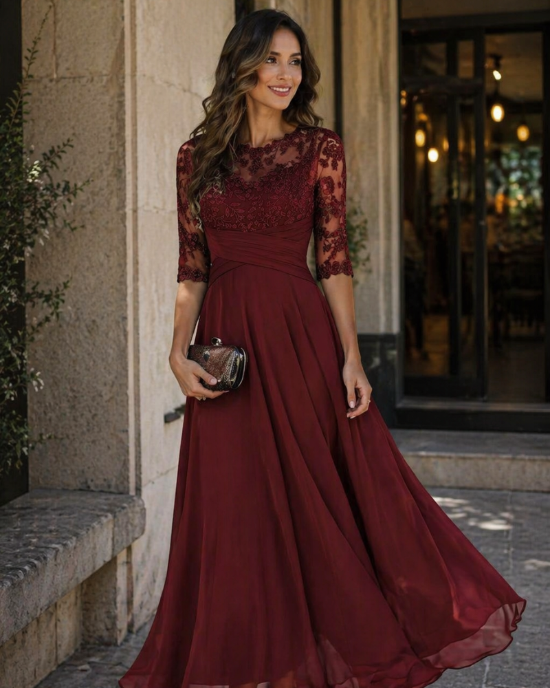 Women's Lace Sleeve Maxi Dress for Evening Events