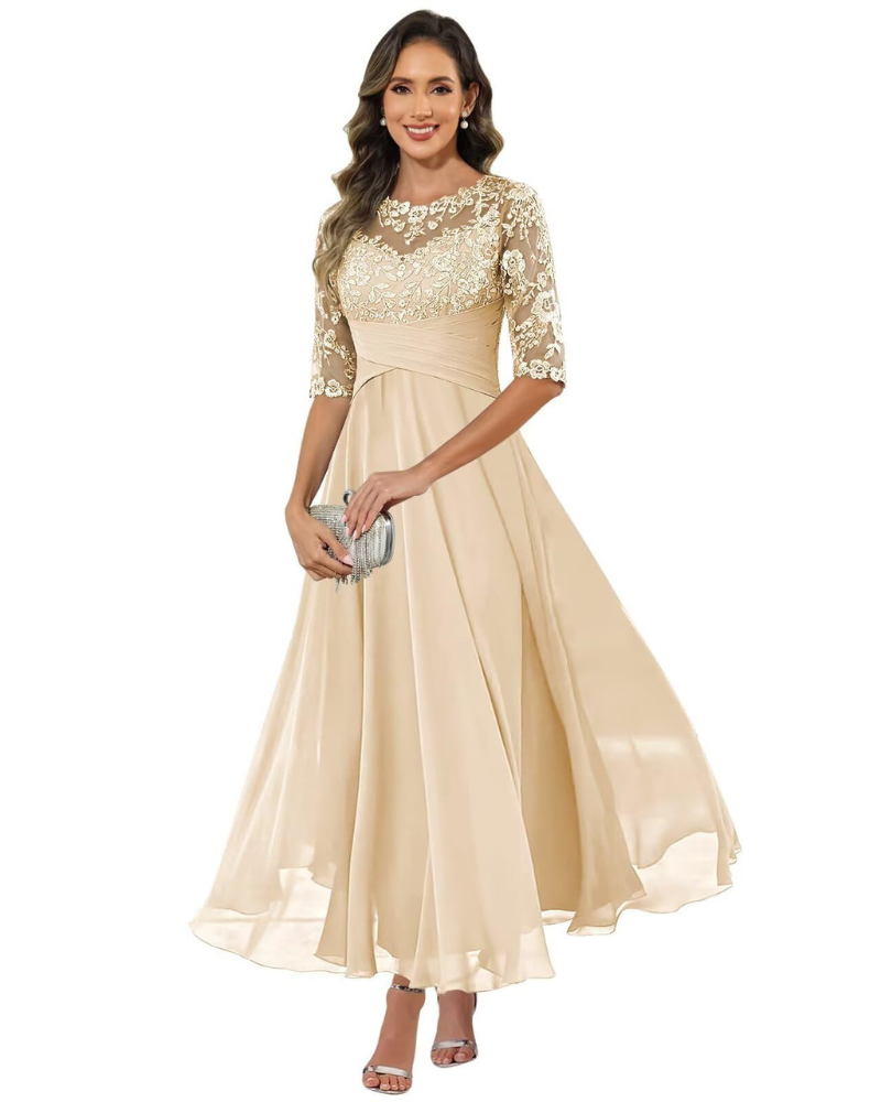 Women's Lace Sleeve Maxi Dress for Evening Events