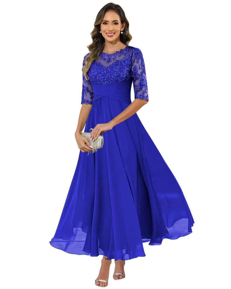 Women's Lace Sleeve Maxi Dress for Evening Events