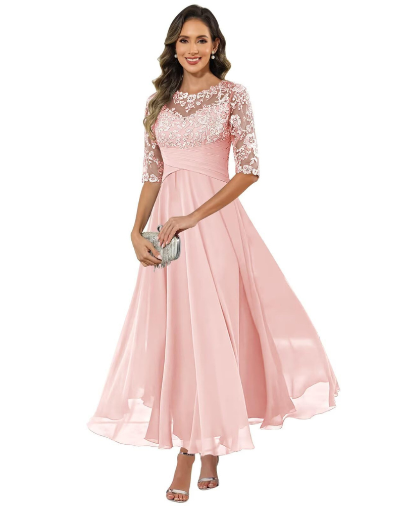Women's Lace Sleeve Maxi Dress for Evening Events