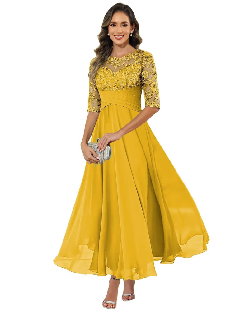 Women's Lace Sleeve Maxi Dress for Evening Events