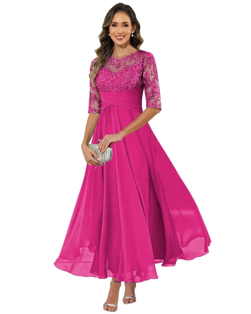 Women's Lace Sleeve Maxi Dress for Evening Events