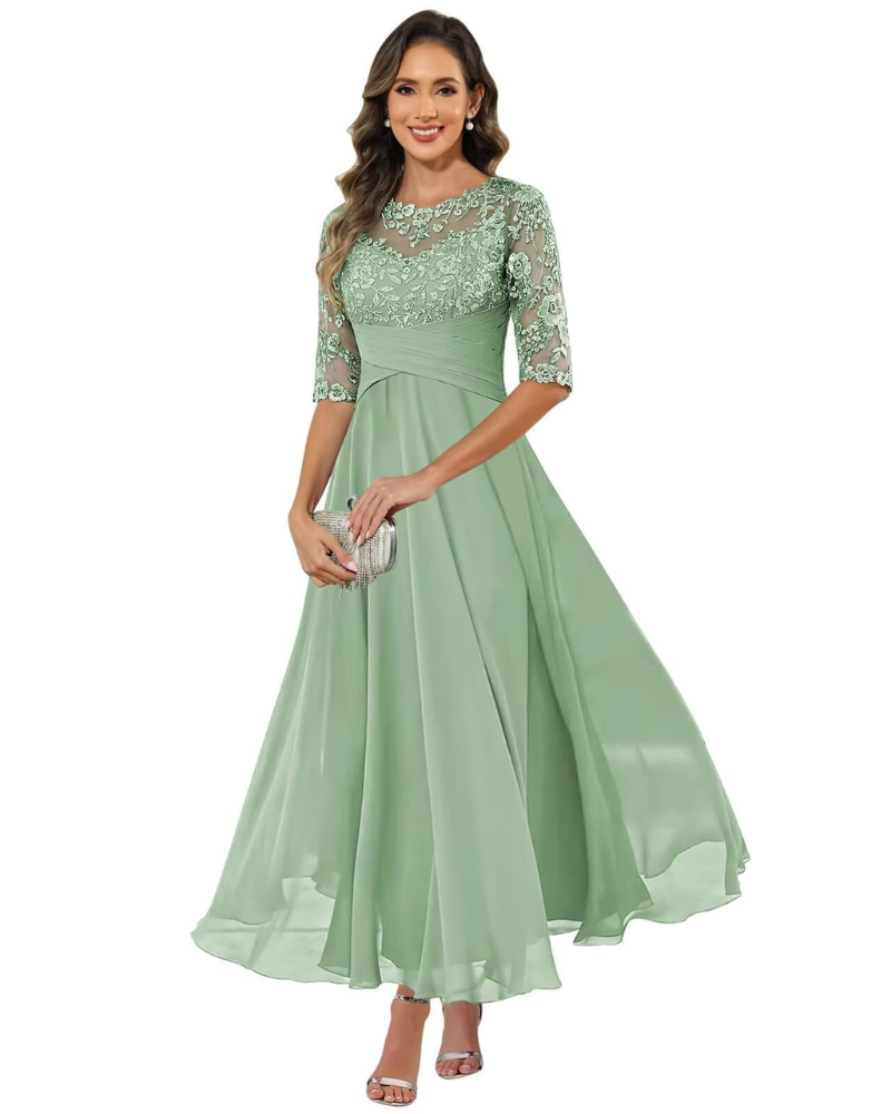 Women's Lace Sleeve Maxi Dress for Evening Events
