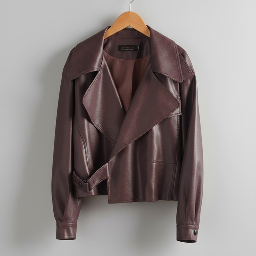 Veste trench courte en simili cuir pour femme