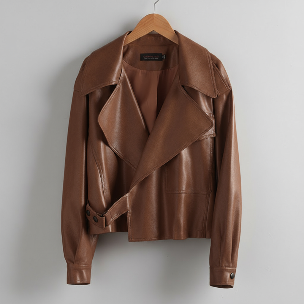 Veste trench courte en simili cuir pour femme