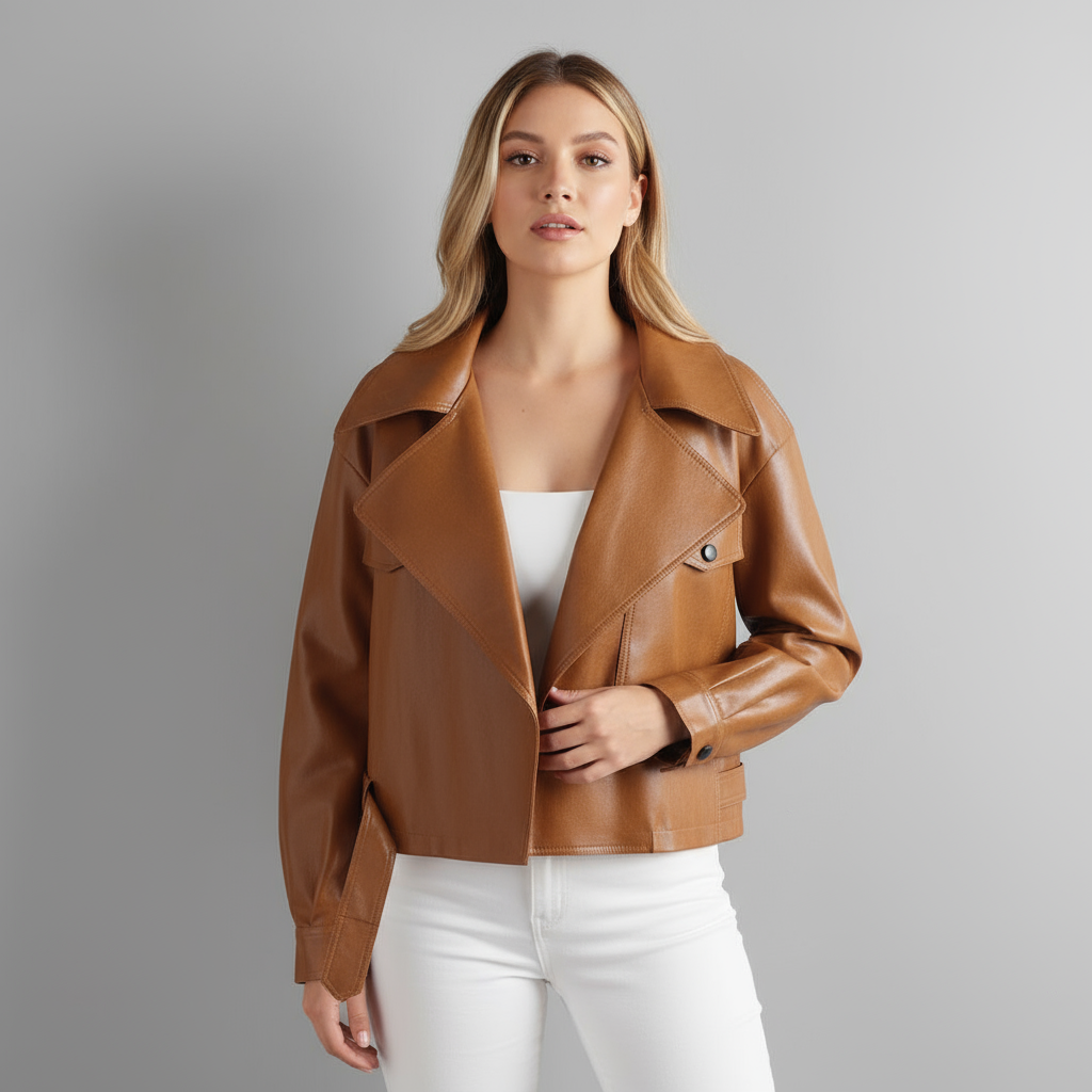 Veste trench courte en simili cuir pour femme