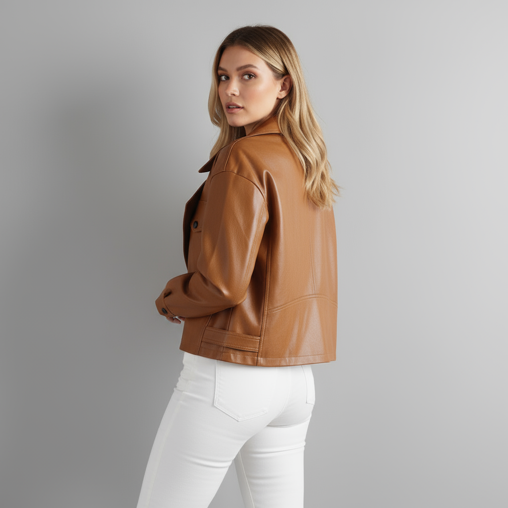 Veste trench courte en simili cuir pour femme