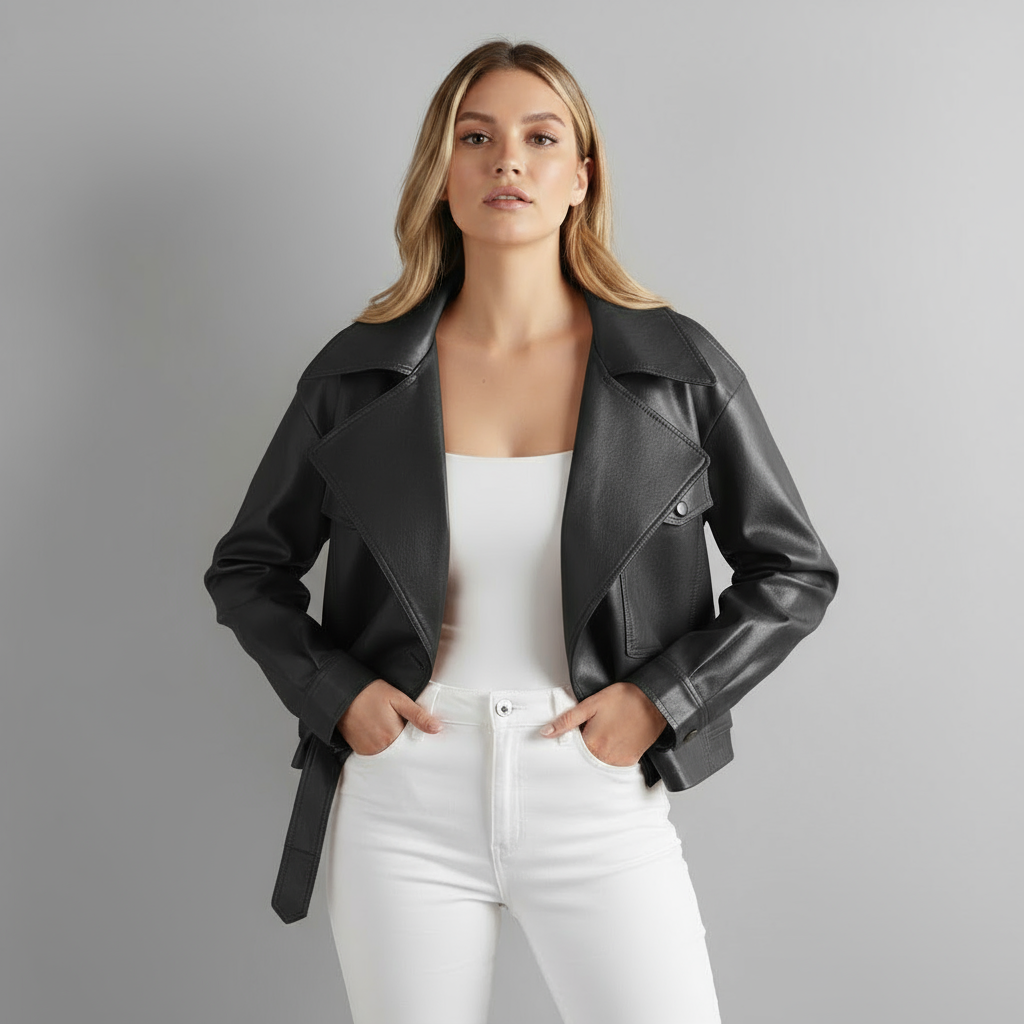 Veste trench courte en simili cuir pour femme