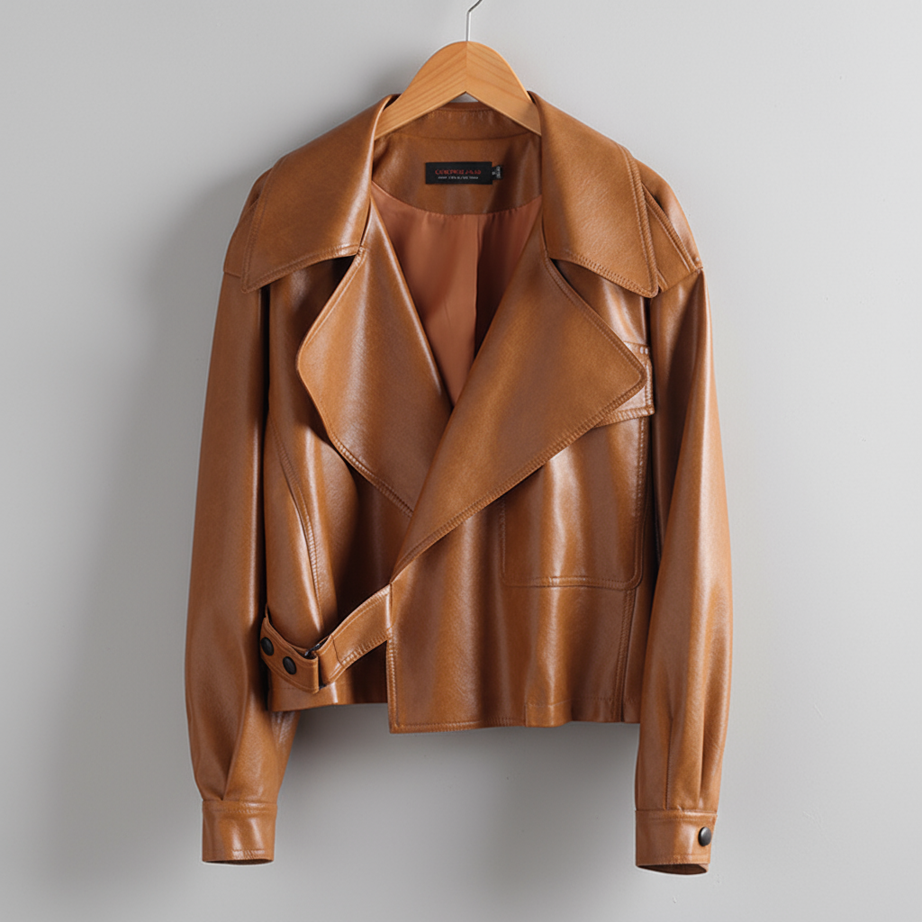 Veste trench courte en simili cuir pour femme