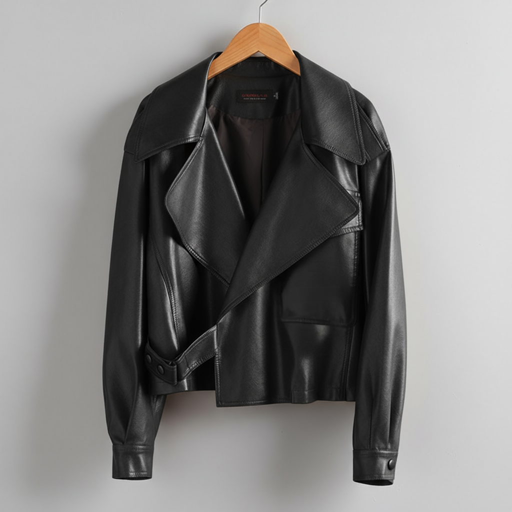 Veste trench courte en simili cuir pour femme