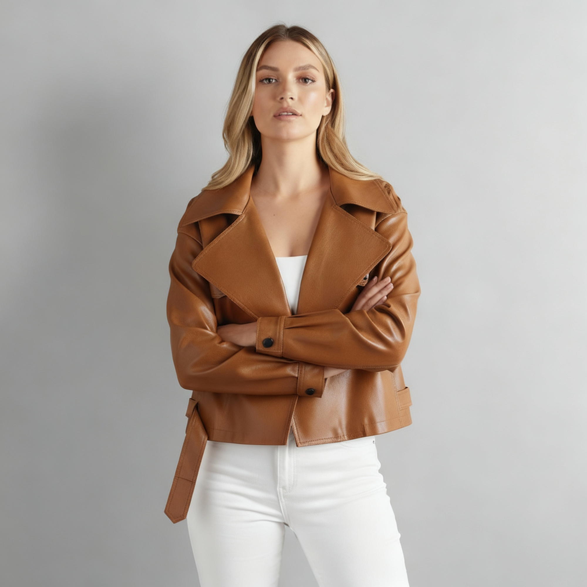 Veste trench courte en simili cuir pour femme