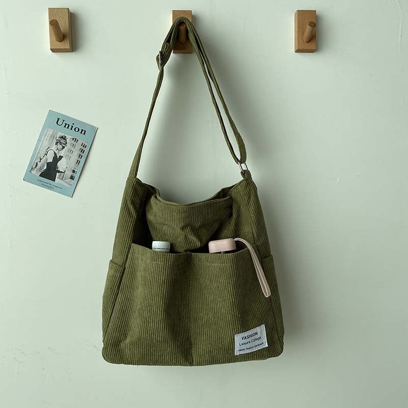 Women’s Corduroy Multi-Pocket Shoulder Bag
