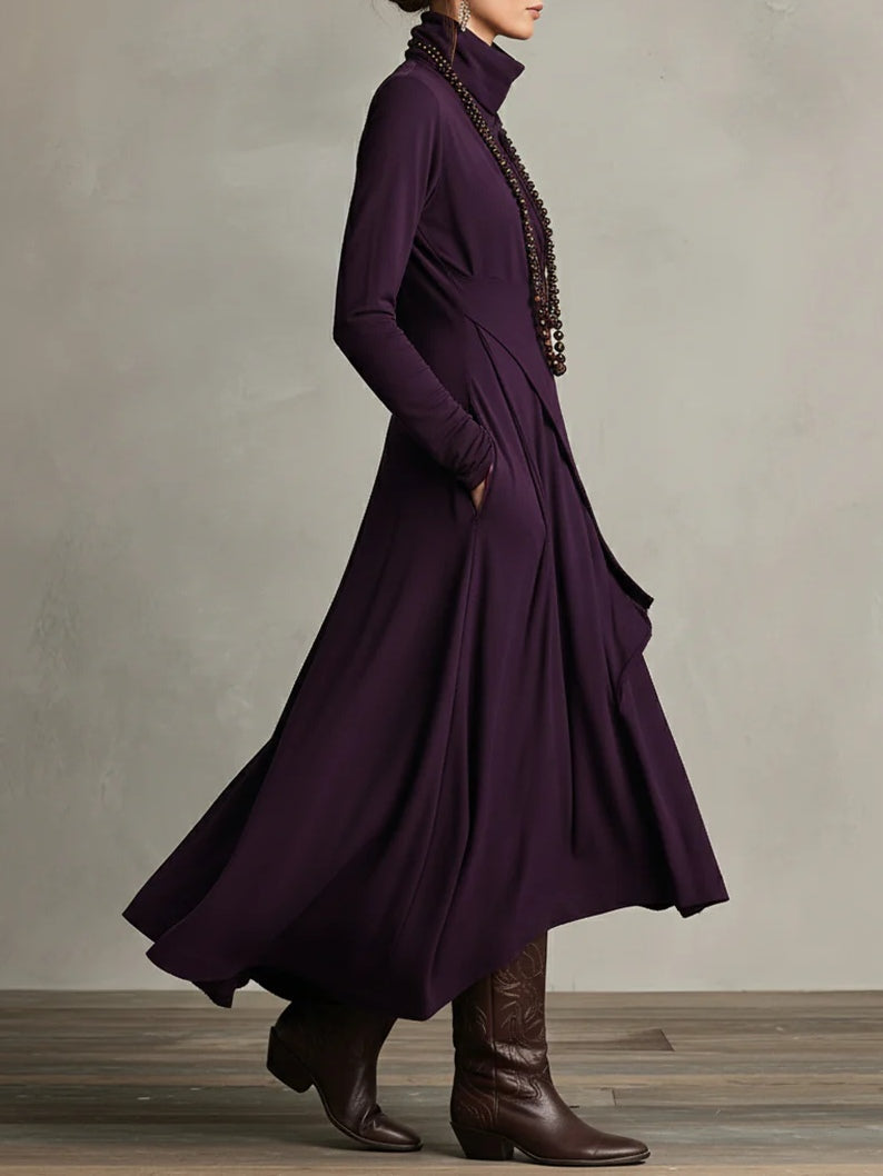 Women's Asymmetric High Neck Midi Dress