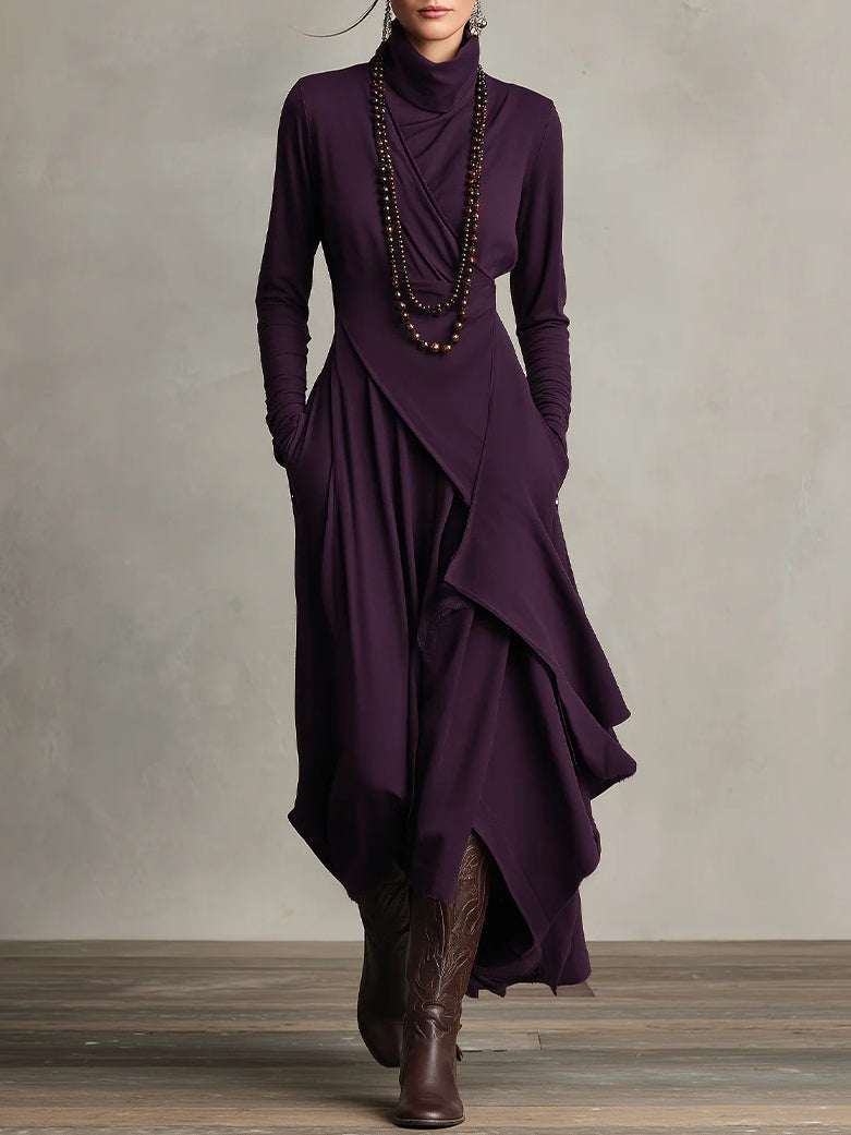 Robe midi pour femme à col montant asymétrique