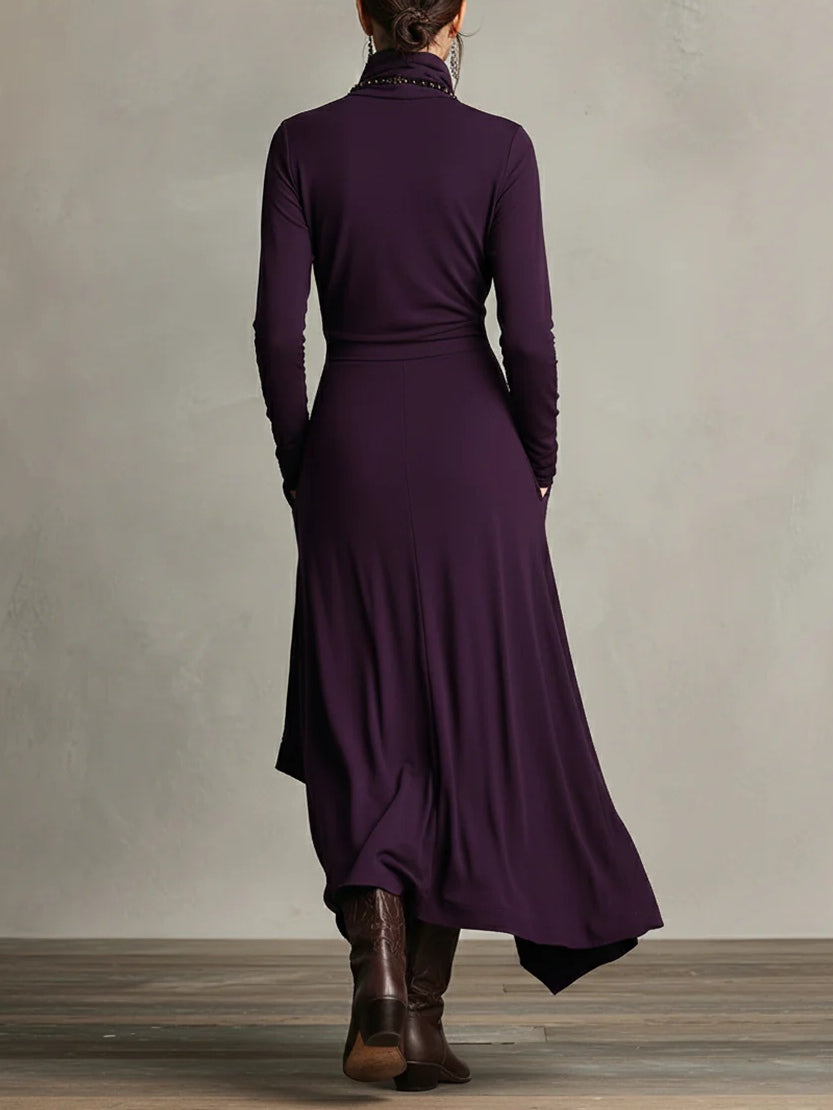 Robe midi pour femme à col montant asymétrique