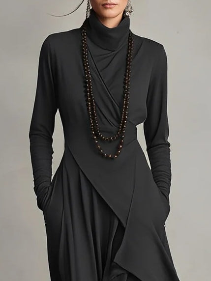 Robe midi pour femme à col montant asymétrique