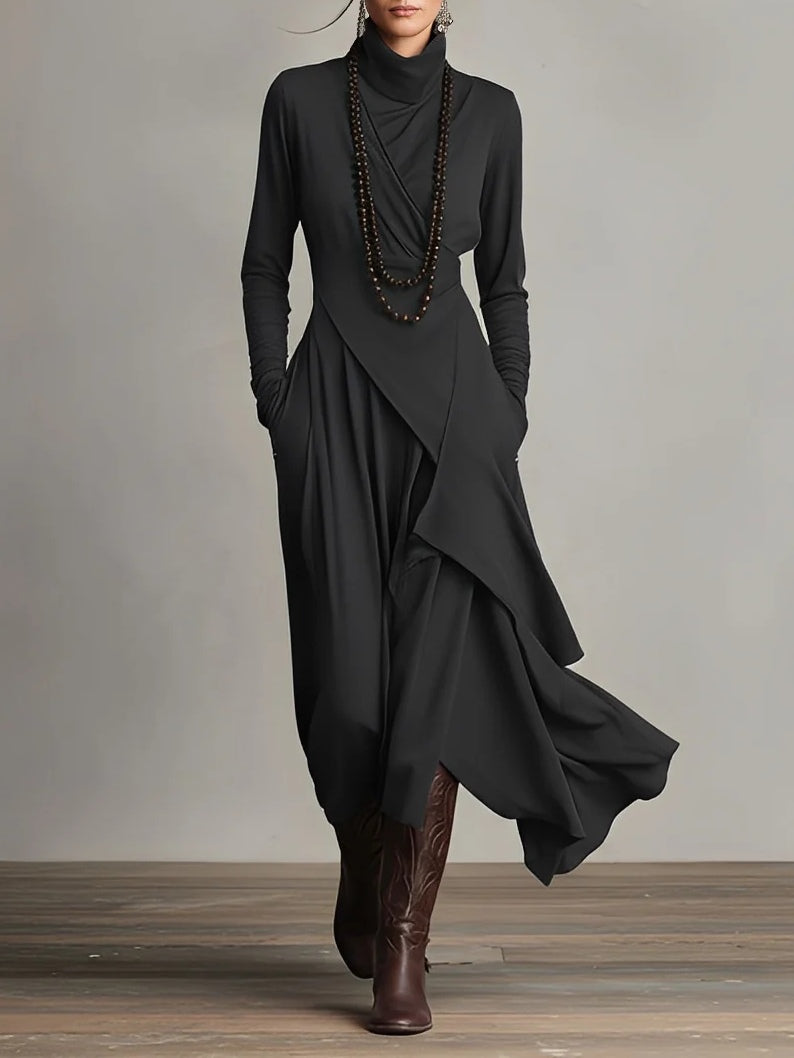 Robe midi pour femme à col montant asymétrique