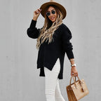 Pull oversize en maille pour femme avec ourlet fendu