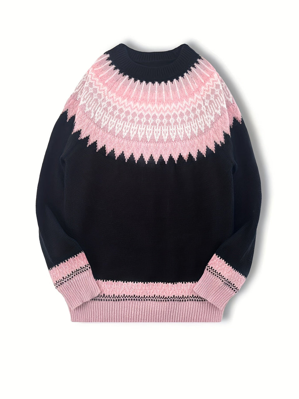 Damski gruby sweter | Okrągły dekolt i nordycki wzór