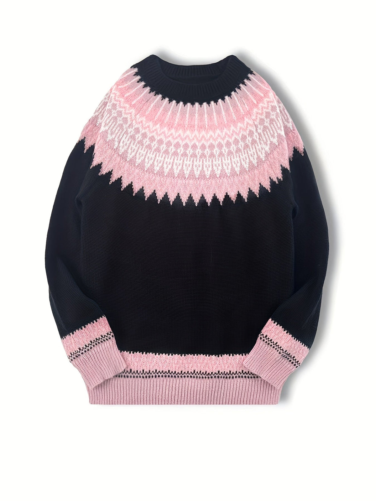 Damski gruby sweter | Okrągły dekolt i nordycki wzór