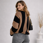 Damski grubo dziergany sweter | Sweter w paski i bloki kolorów