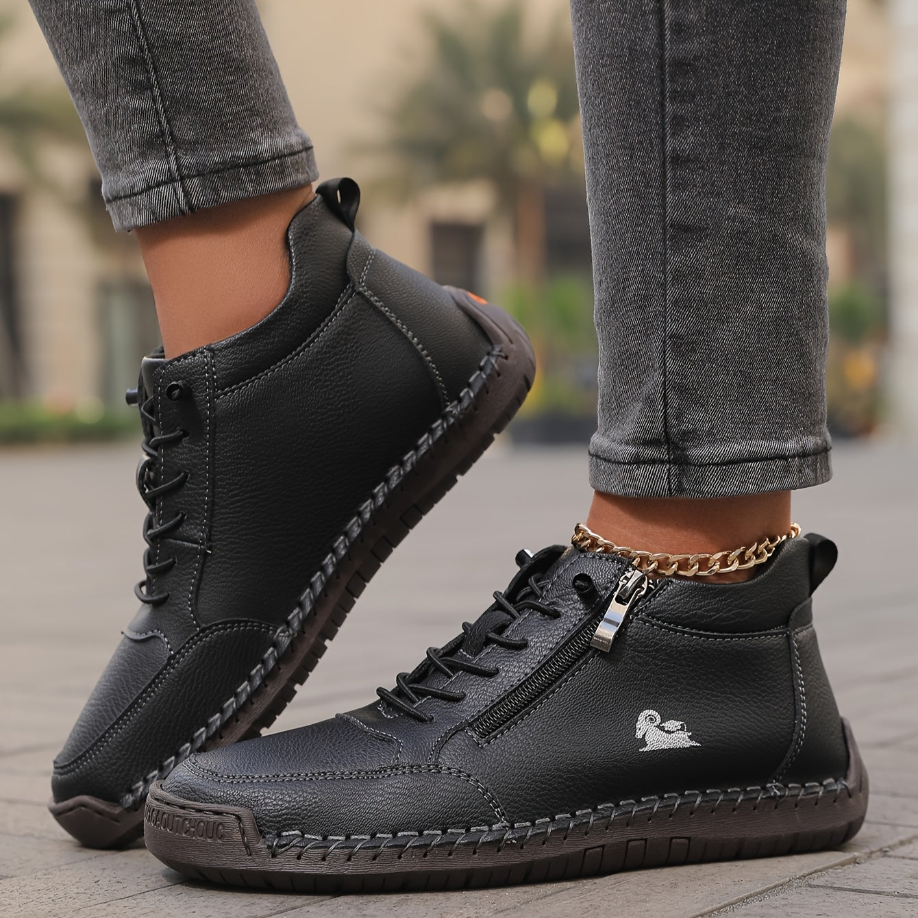 Chaussures de marche décontractées à fermeture zippée latérale pour femme