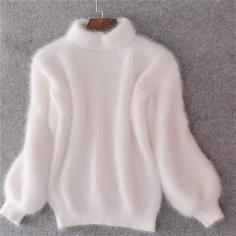Damski sweter z miękkiej dzianiny ze stójką | Puszysty sweter w stylu vintage