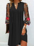 Women's Floral Mesh Sleeve V-Neck Shift Dress