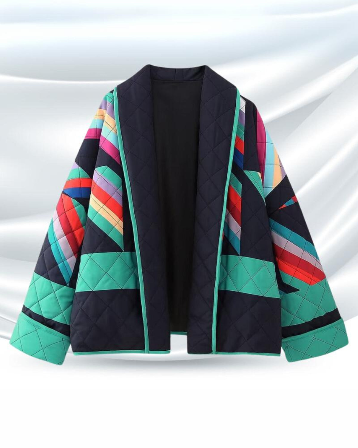 Damska oversize'owa pikowana kurtka | vintage'owa bomberka w patchworkowy wzór
