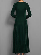 Women's Velvet A-Line Maxi Dress with Long Sleeves