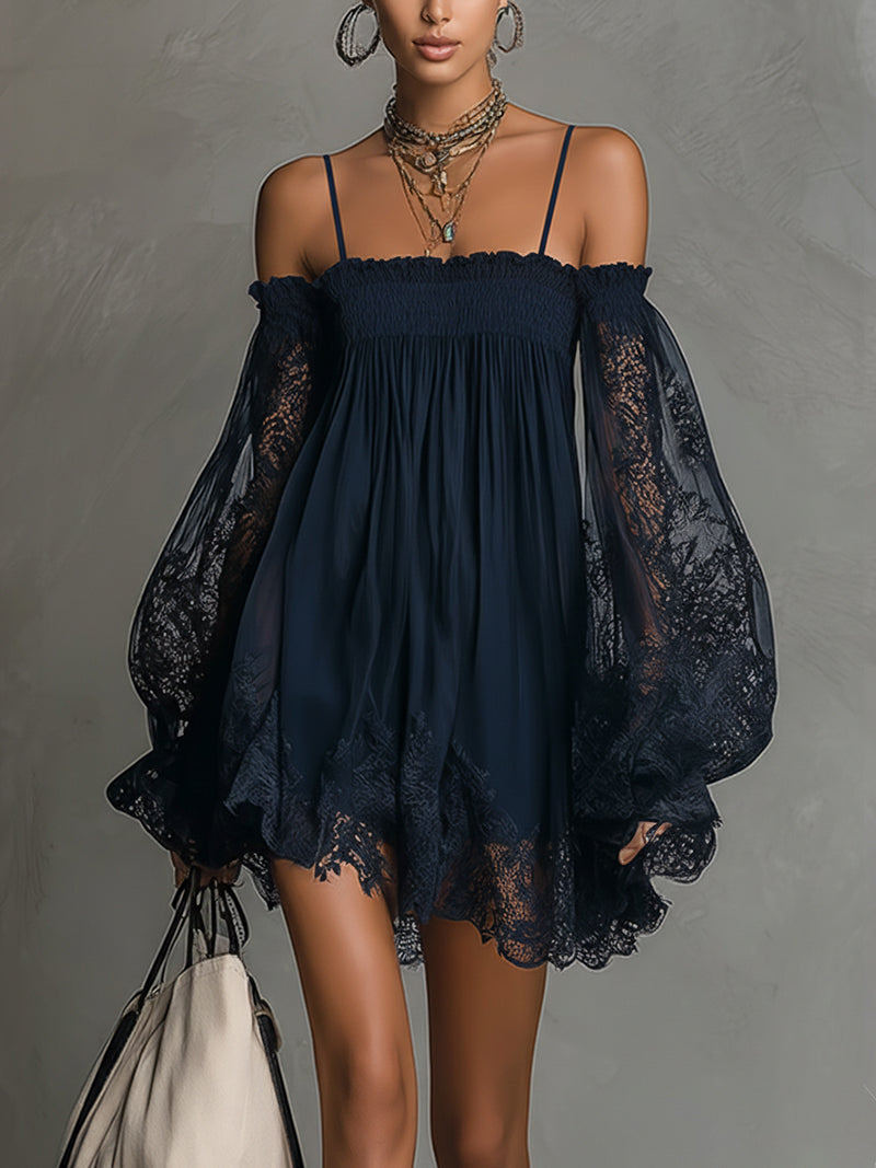 Women's Chiffon Mini Dress for Autumn Evening Wear