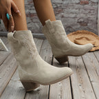 Women’s Western Suede-Look Cowboy Boots with Block Heel