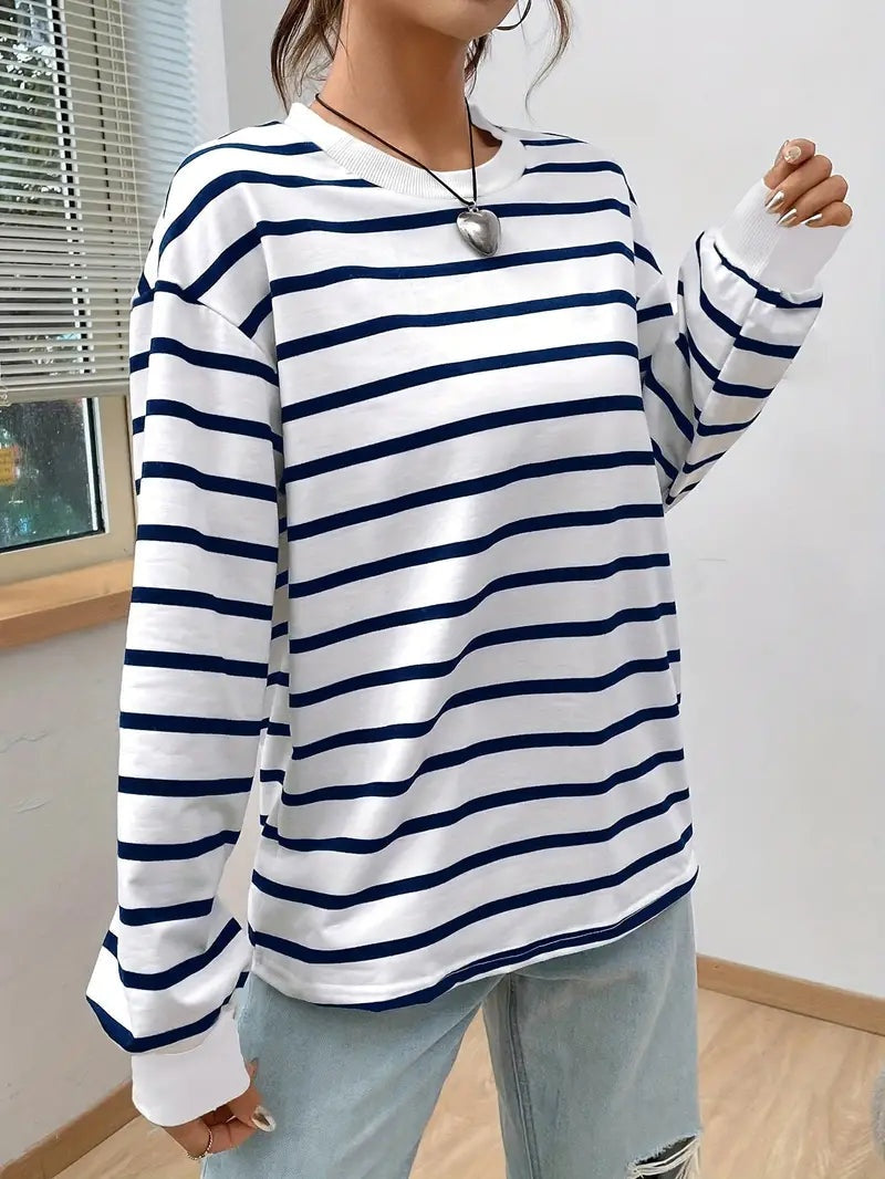 Women’s Oversized Striped Crew Neck Sweatshirt