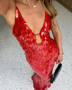 Women's Sequin Maxi Dress | Deep V-Neck Evening Gown