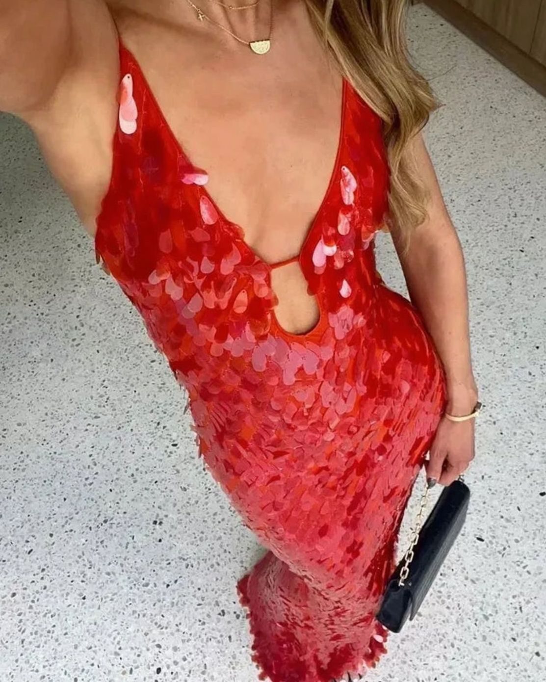 Women's Sequin Maxi Dress | Deep V-Neck Evening Gown