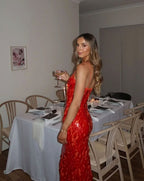 Women's Sequin Maxi Dress | Deep V-Neck Evening Gown