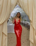 Women's Sequin Maxi Dress | Deep V-Neck Evening Gown