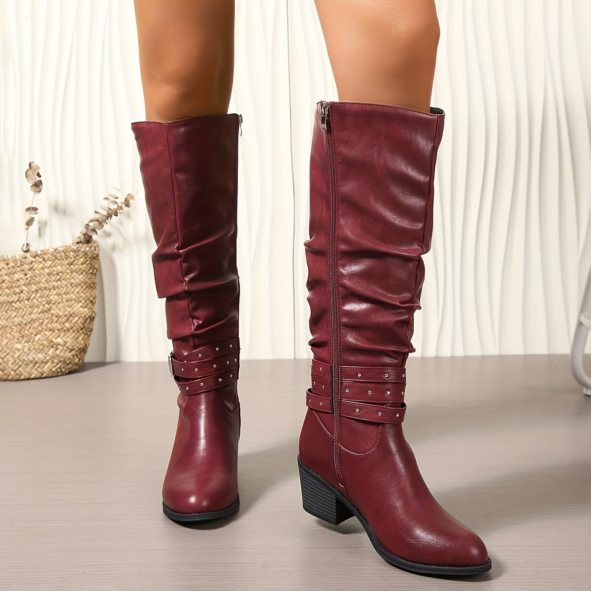 Women’s Knee-High Slouch Boots with Buckle Detail