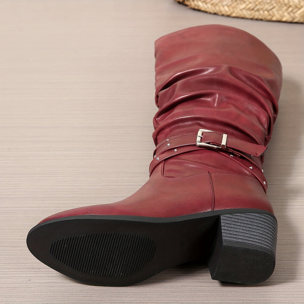 Women’s Knee-High Slouch Boots with Buckle Detail