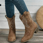 Women’s Western Suede-Look Cowboy Boots with Block Heel