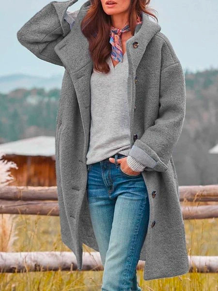 Manteau teddy long à capuche pour femme