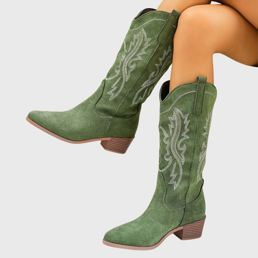 Women’s Wide-Fit Western Cowboy Boots with Embroidery