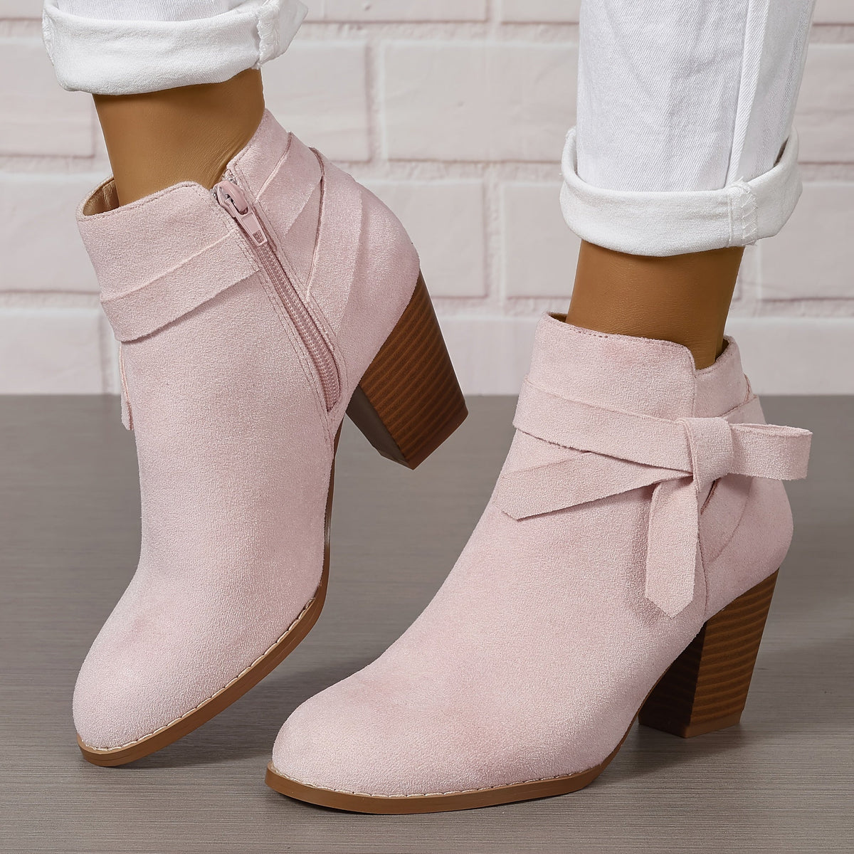 Women’s Block Heel Ankle Boots with Bow Detail
