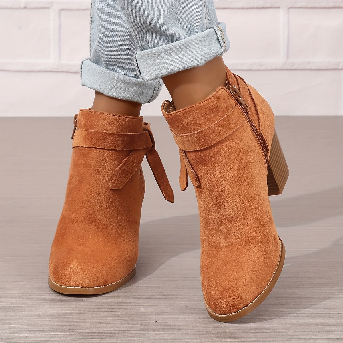 Women’s Block Heel Ankle Boots with Bow Detail