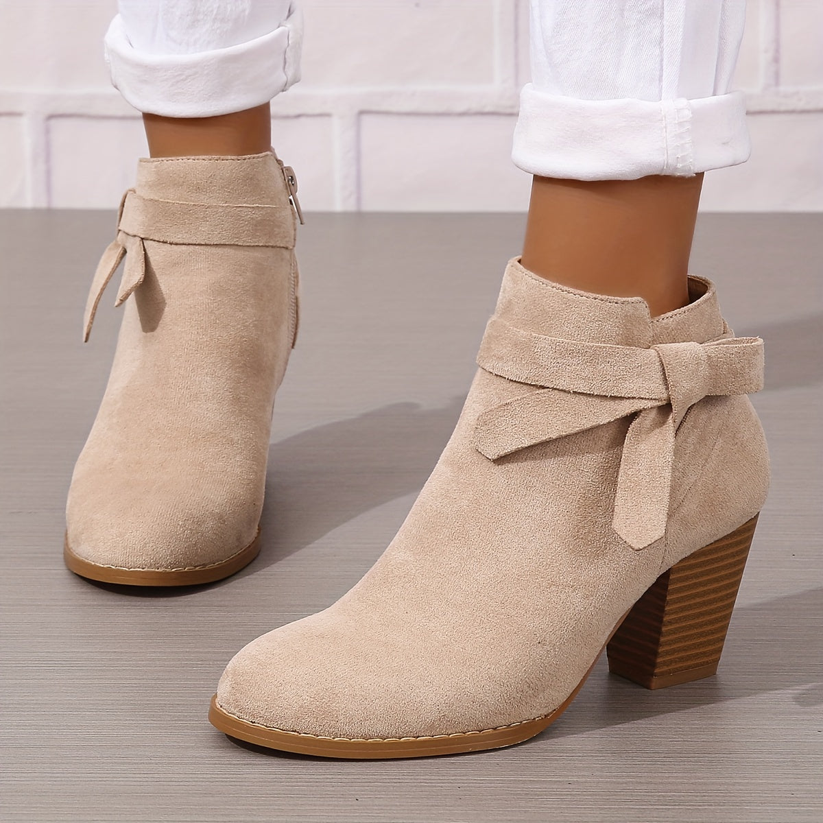 Women’s Block Heel Ankle Boots with Bow Detail