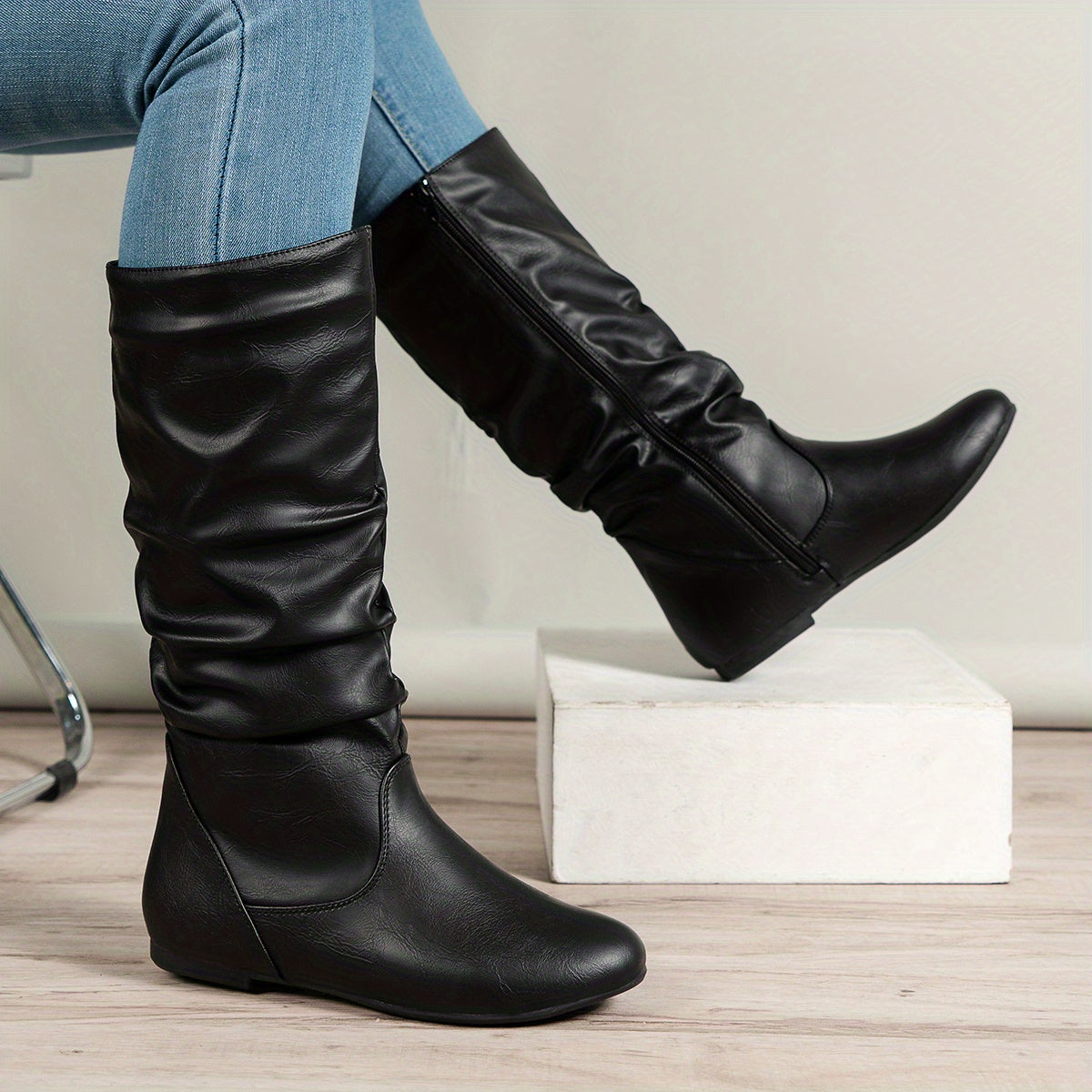 Women’s Slouch Knee-High Boots with Side Zip
