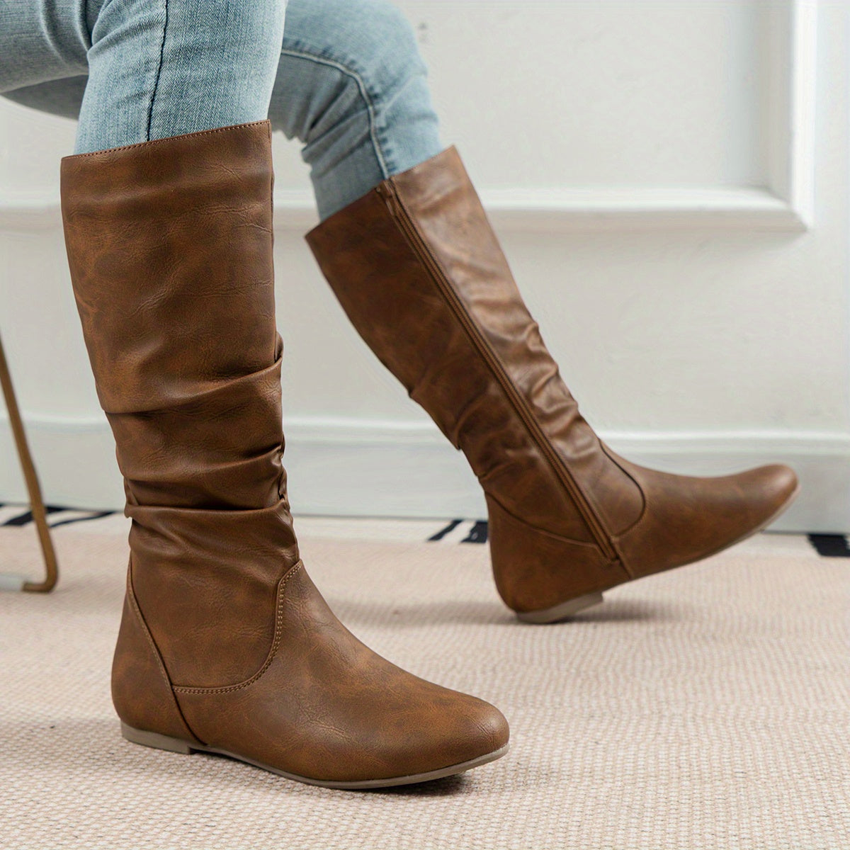 Women’s Slouch Knee-High Boots with Side Zip