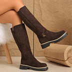Women’s Knee-High Boots with Chunky Sole and Buckle Detail