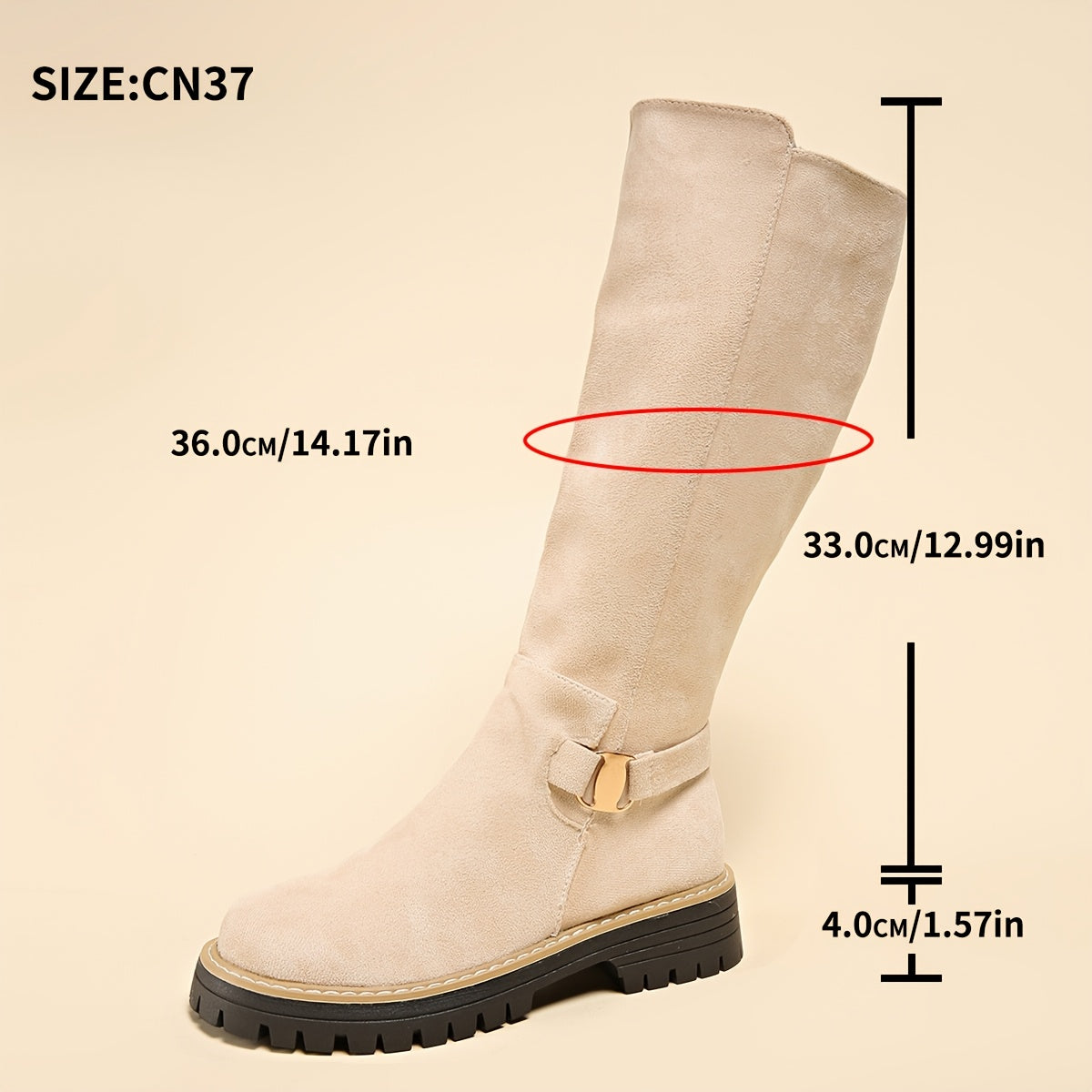 Women’s Knee-High Boots with Chunky Sole and Buckle Detail